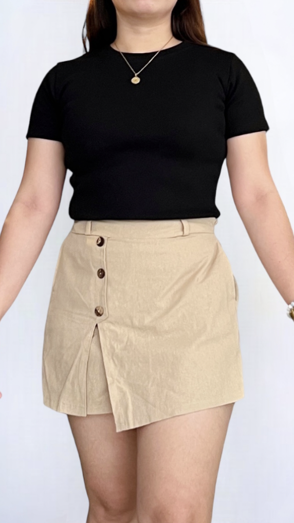 GC Cotton Linen High Waist Skort (Short/Skirt) with Buttons | Trendy Korean Palda Short for Women