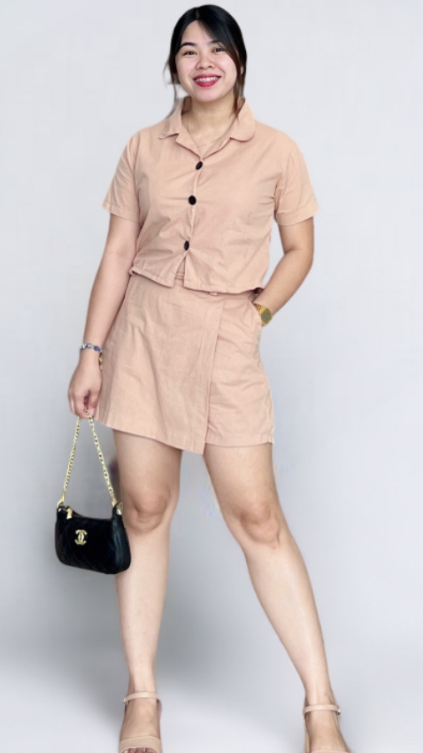 Collared Polo and Skort Terno for Women | Cotton Linen Top and Skort (Palda Short)with Pocket Coords